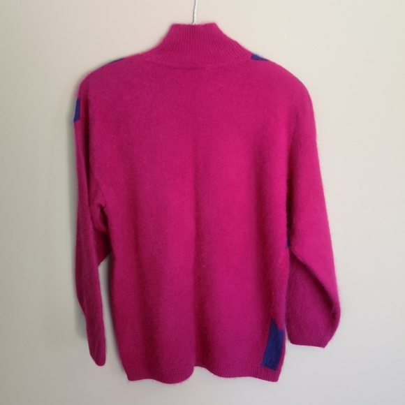 Vintage 80's 90's Angora Rabbit Hair and Lambswool Bright Geometric Swea… - Picture 2 of 16